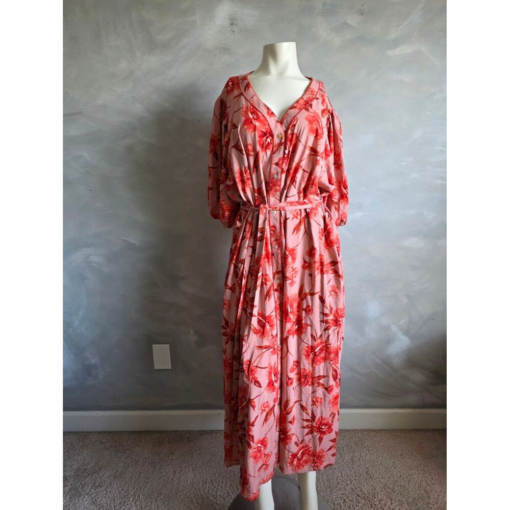 G by Giuliana Embroidered Puff-Sleeve Dress Pink Floral Sz 3XP Plus Petite